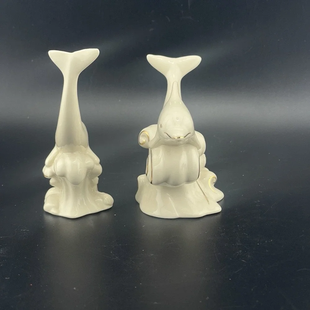 Lenox Dive Dancing Dolphins Ivory Porcelain 24 Karat Gold Figurines Set Lot of 4